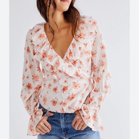 Free People Amanda Ruffle Wrap Blouse - Picture 1 of 9